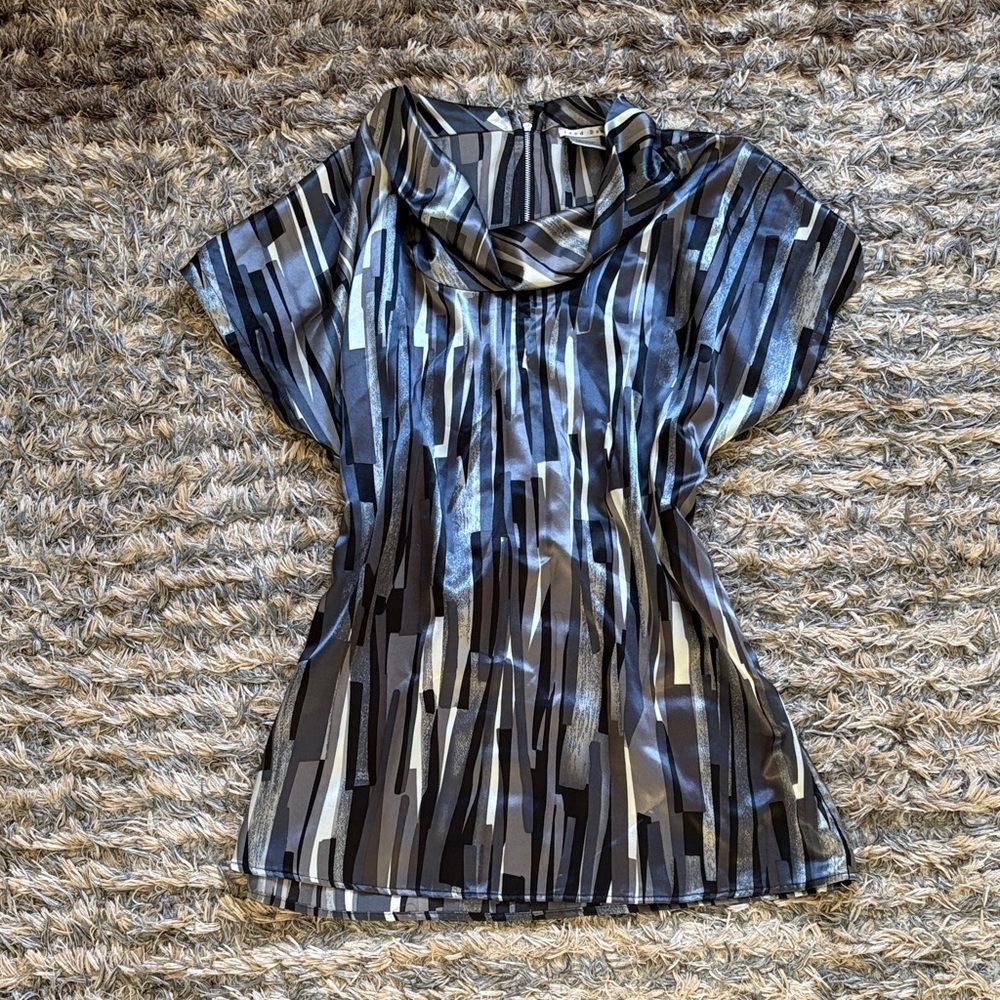 Fred David Women's Black and Gray Striped Blouse/ Dress, Size M
